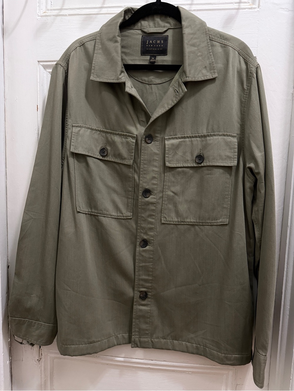 JACHS NY Men's Military Shirt Jacket Green Size M Rayon Tencel Shacket Utility